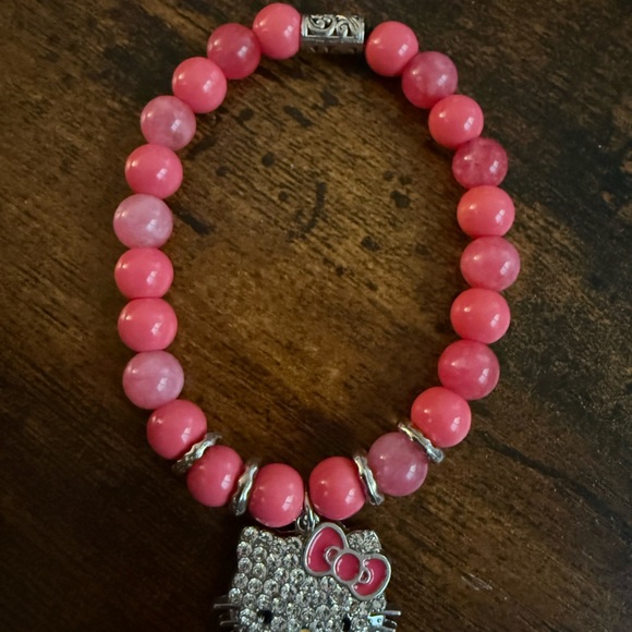 Hello Kitty Sparkling Pink Charm Rhodonite Gemstone Bracelet! - Picture 4 of 6